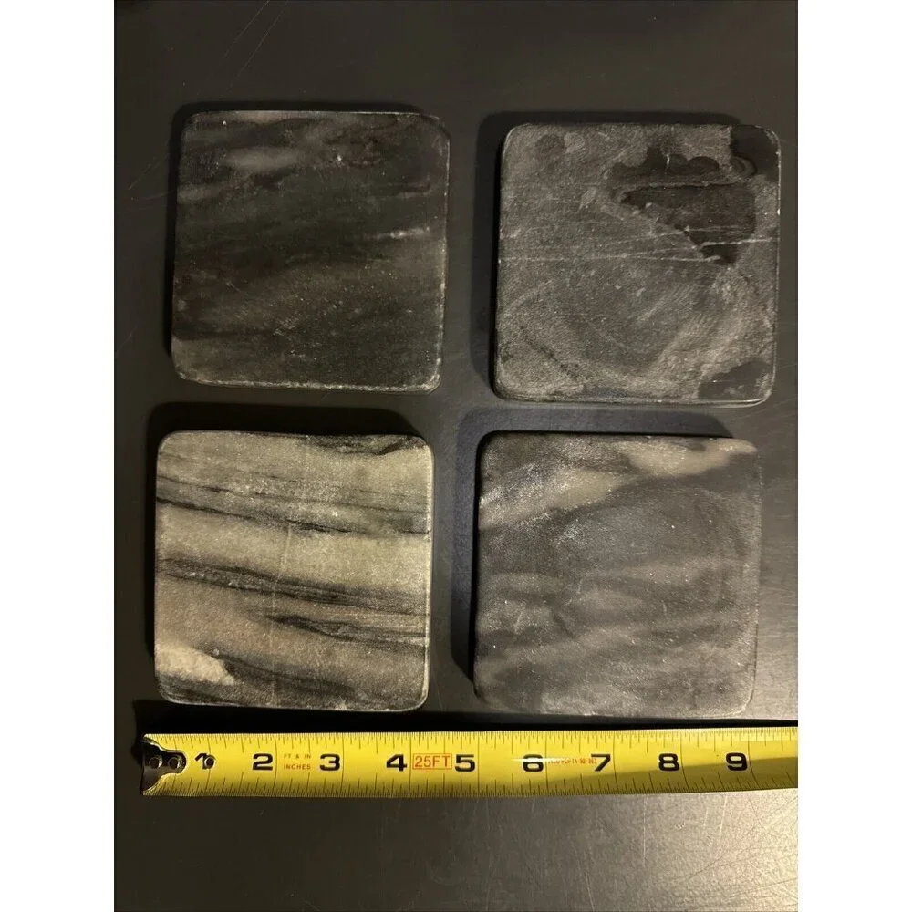Grey Marble Rounded Edge Square Coaster Set 4